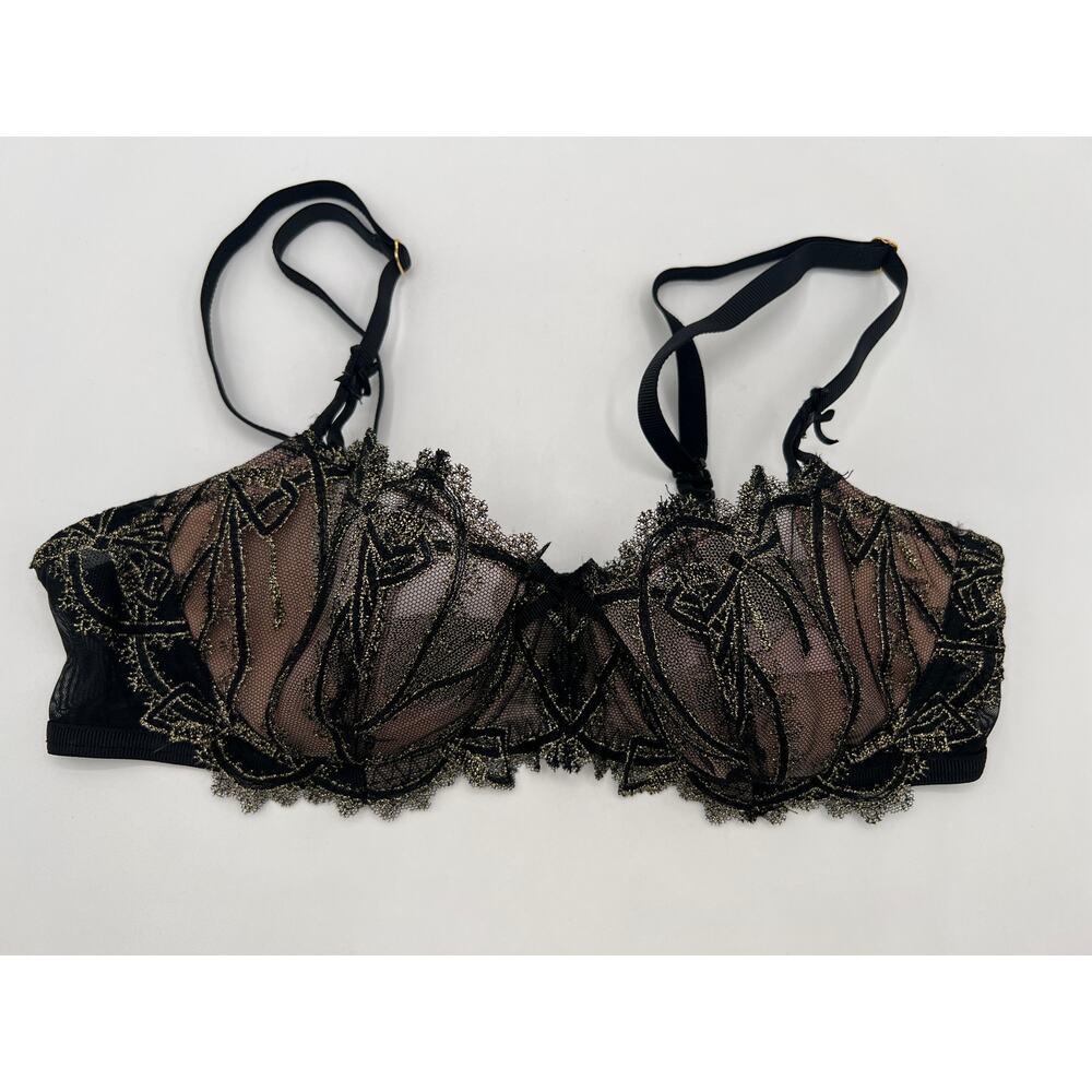 VICTORIA'S SECRET DREAM ANGELS PUSH UP UNLINED LACE BRA BLACK GOLD 32C